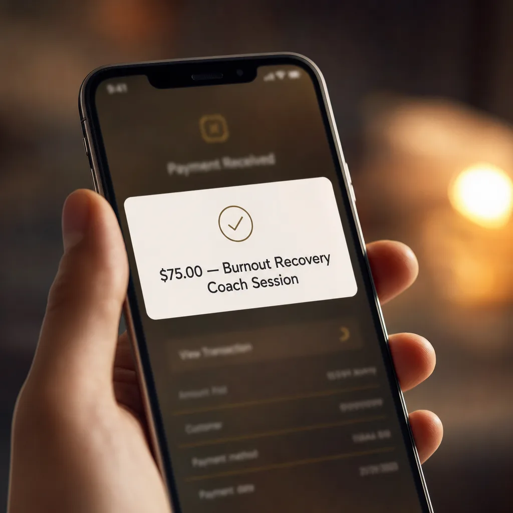 Your first paid session: payment received on the reader's phone